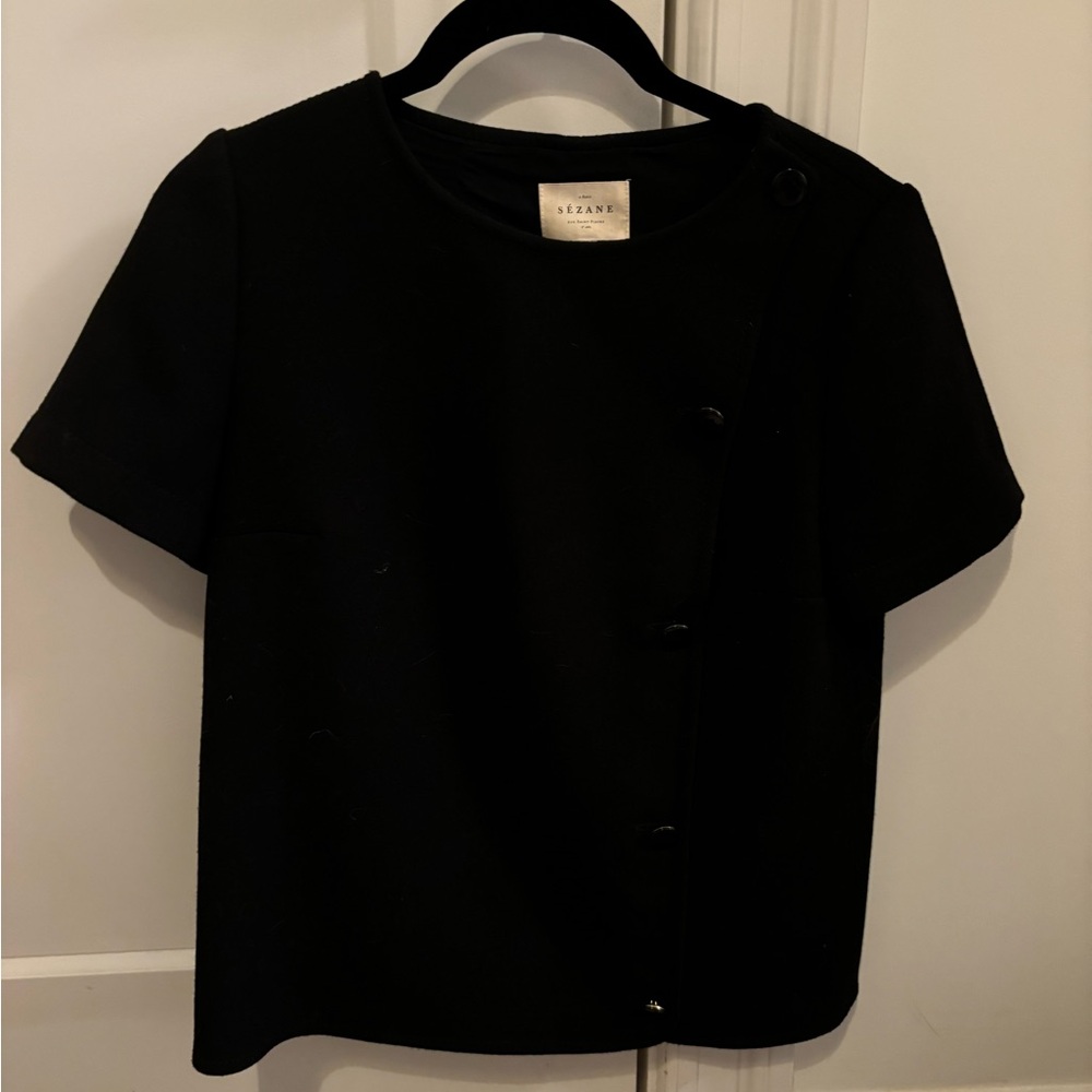 Black Sezane Short Sleeve Blouse with Buttons - 34/2